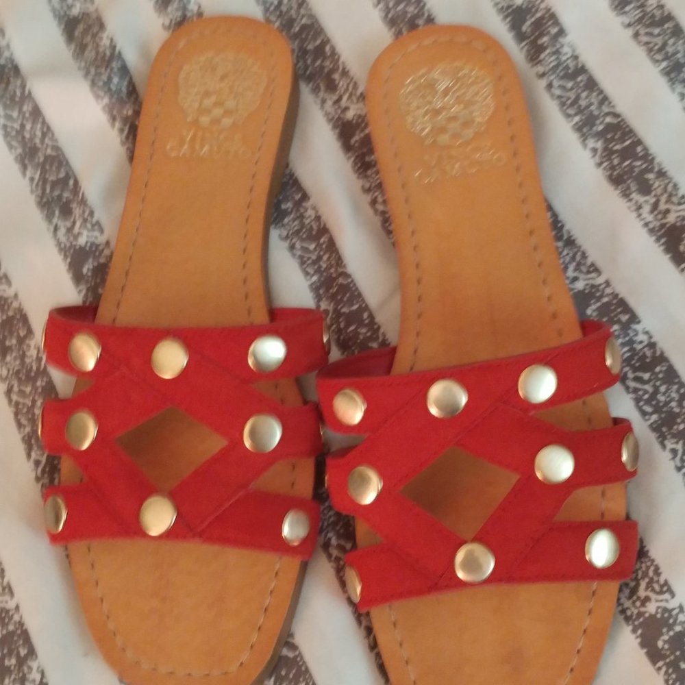 Red  Leather Vince Camuto Women's Vazista Slide  Sz 8. New without box.